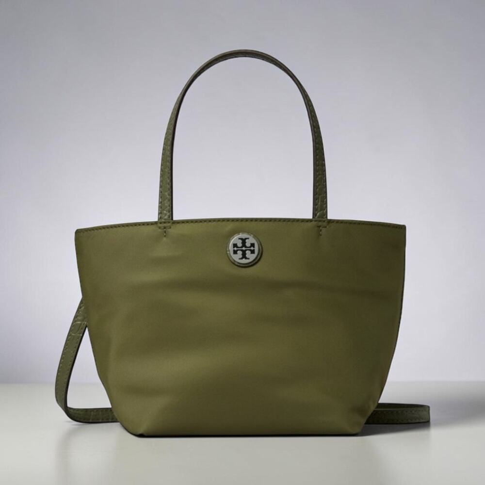 NWT‼️Tory Burch Nylon Mixed Materials Mini Tote 180312 Green Khaki $250